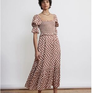 Barbara Brown Wavy Checker Shirred Dress